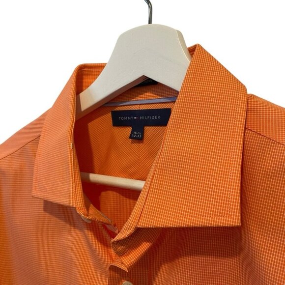 Tommy Hilfiger Slim Fit Orange 100% Cotton Button Down Shirt Size 16.5 - Picture 3 of 15